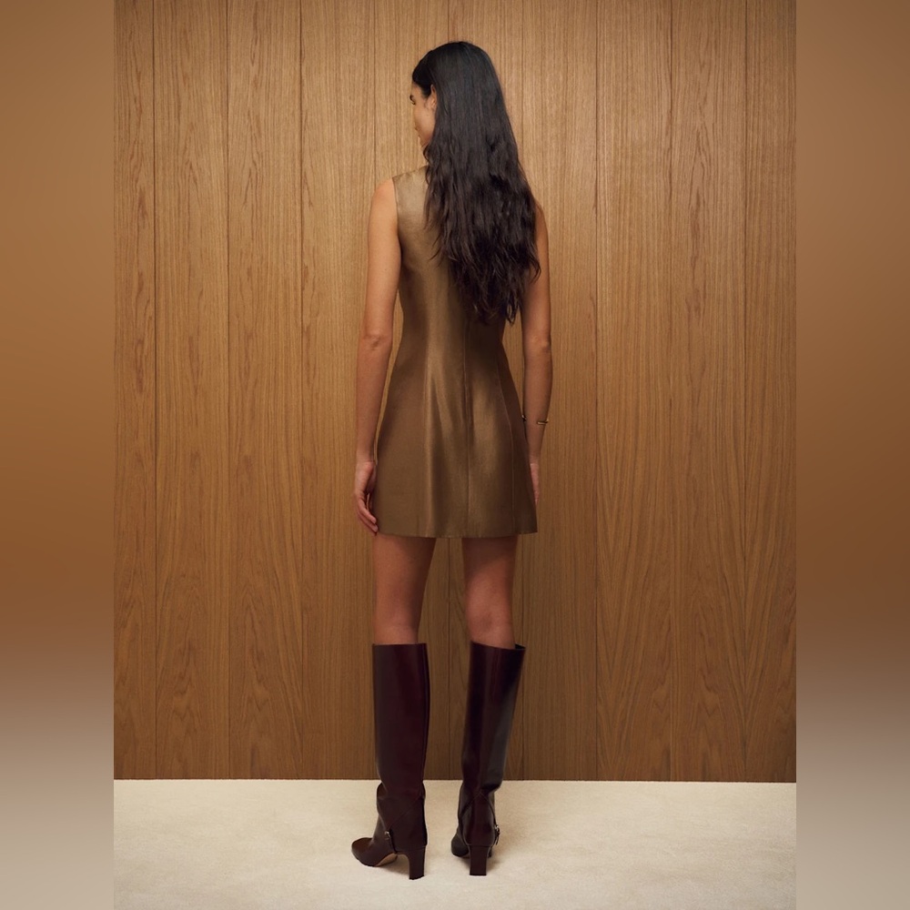 NEW Reformation Citron Mini Sleeveless Dress Brown Bronze | US 2 UK 6 - Picture 4 of 14